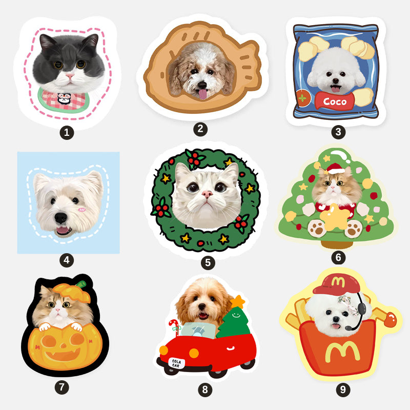 Collection of assorted custom pet pillows, personalized cat and dog face cushions
