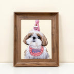 Birthday themed needle felted Shih Tzu dog portrait, handmade pet memorial art, cute dog keepsake
