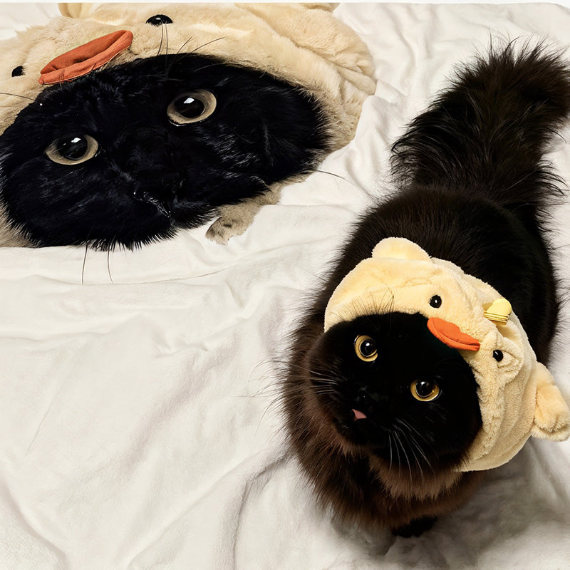 Personalized black cat blanket with cute duck costume design