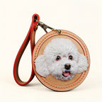 Custom Bichon Frise dog leather keychain, versatile accessory for bag, car, or keys, personalized gift in orange