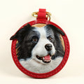 Custom Border Collie dog leather keychain, versatile accessory for keys, bag, or car, personalized gift in red