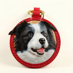 Custom Border Collie dog leather keychain, versatile accessory for keys, bag, or car, personalized gift in red