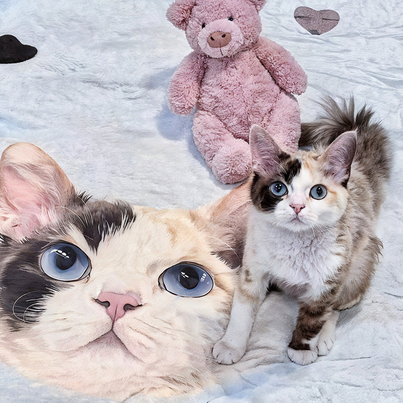 Custom cat blanket featuring large personalized cat face