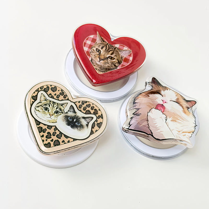 Cute heart-shaped cat phone stands, personalized pet accessory