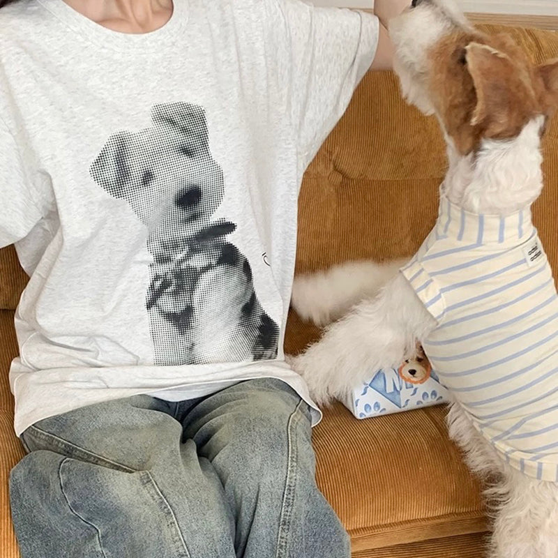 Custom dog t-shirt with black and white dog print, personalized gift for dog lovers