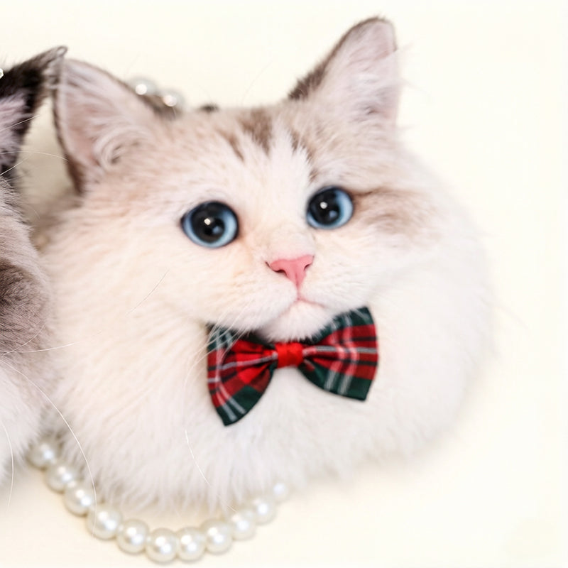 Custom fluffy cat felt charms with blue eyes, handmade personalized cat accessory, unique cat gift