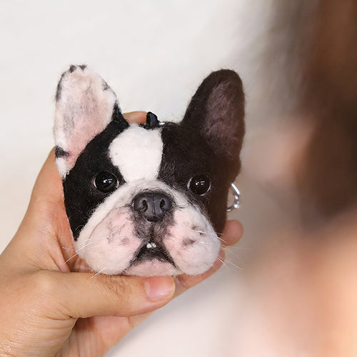Personalized French Bulldog felt keychain with name tag 'Lucky', handmade dog lover gift, custom pet keepsake
