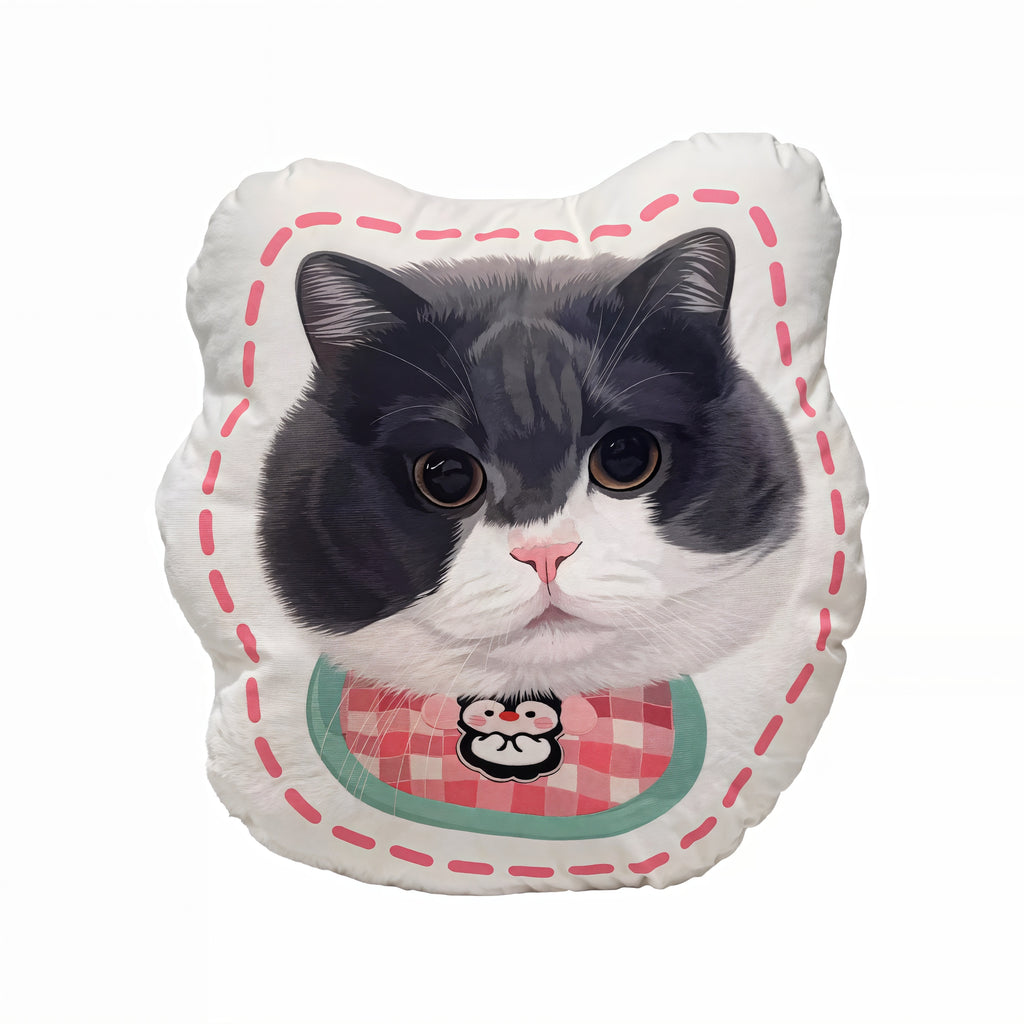 Custom gray and white cat face pillow, personalized cat cushion for home decoration
