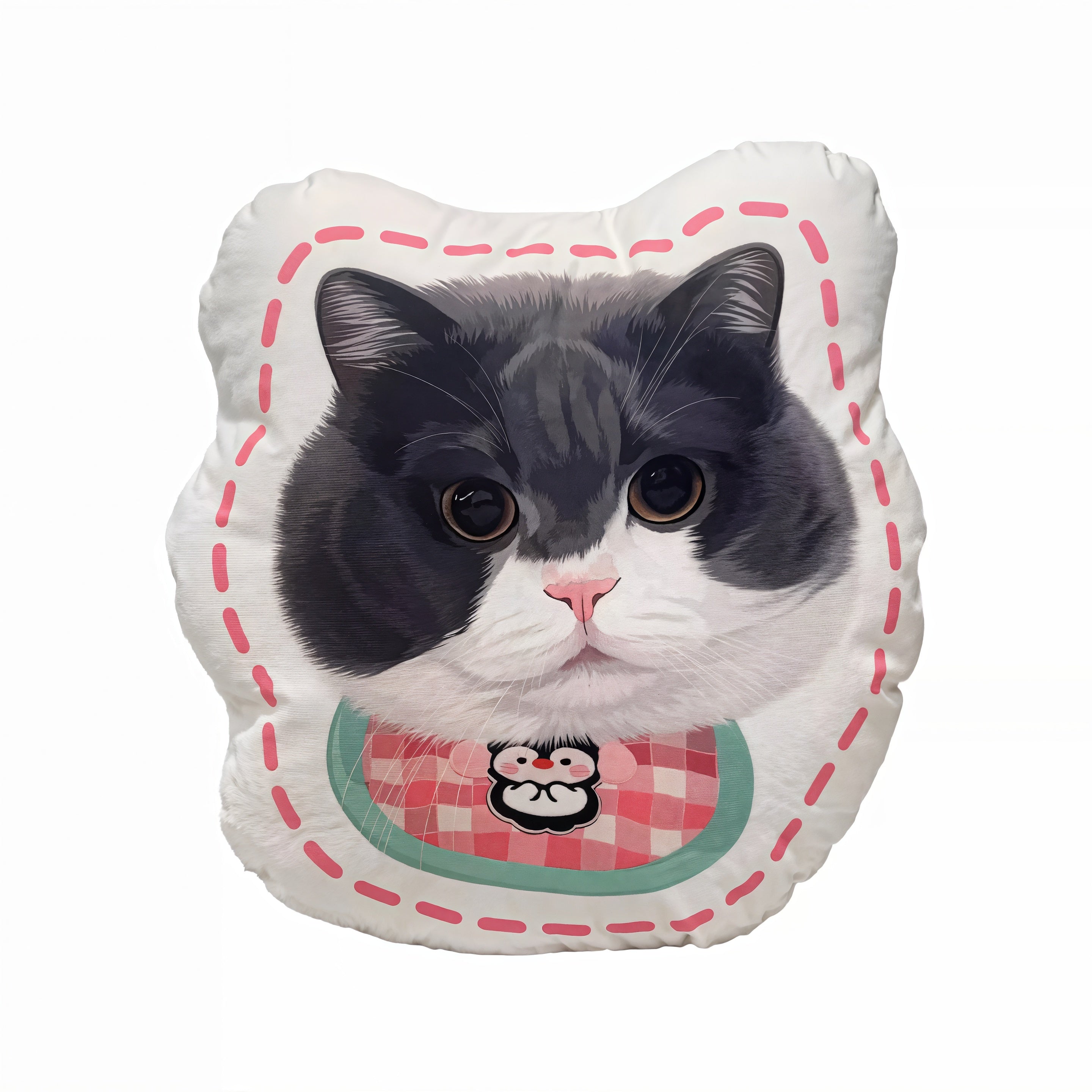 Custom gray and white cat face pillow, personalized cat cushion for home decoration