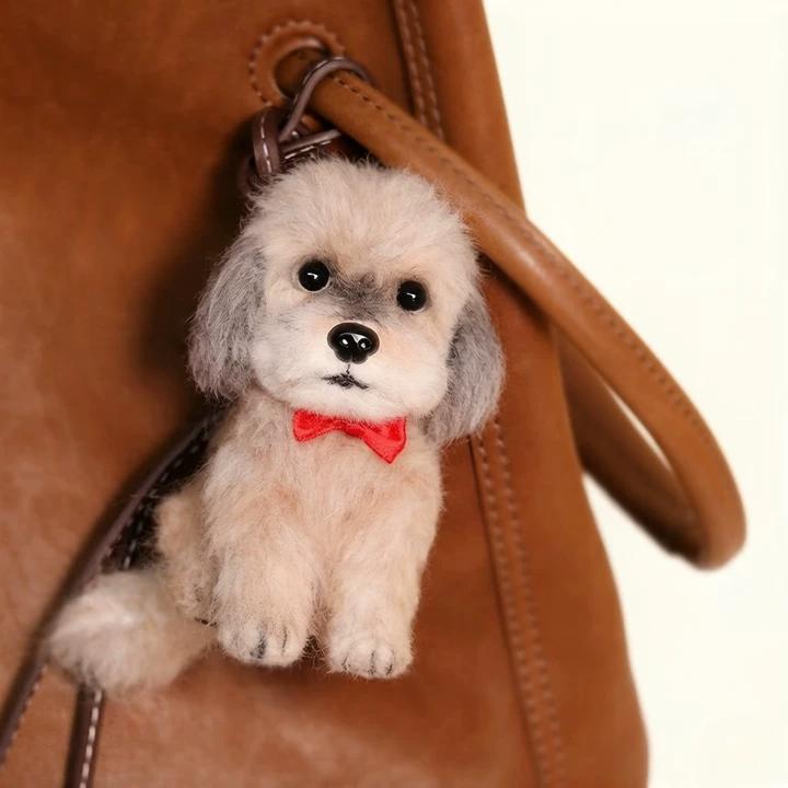 Personalized handmade dog felt doll, bag accessory and keychain for pet lovers