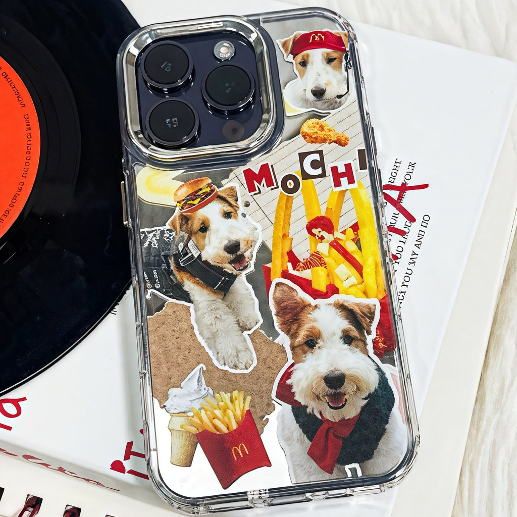 custom pet collage iphone case with cute dog photos and food themed stickers