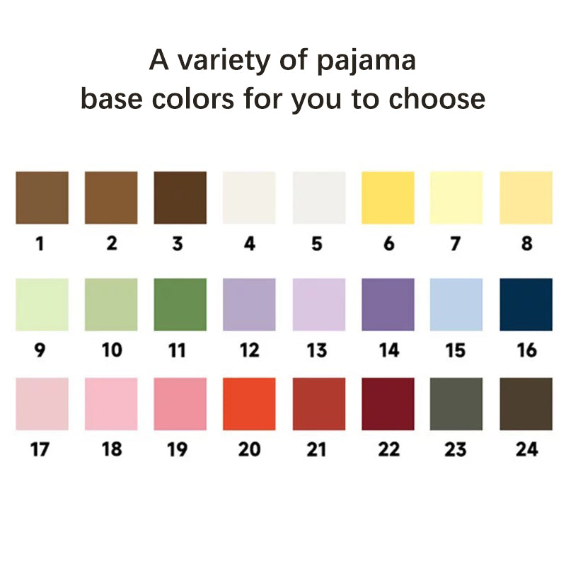 Custom pet face pajamas color options chart, 24 color choices for personalized pet pajamas