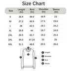 Size chart for custom pet face pajamas, including length, bust, shoulder, sleeve measurements