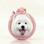 Custom Samoyed dog leather keychain, versatile pet accessory for bag, car, or keys, personalized gift in pink