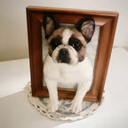 French Bulldog 3D pet portrait in wooden frame, realistic handmade dog memorial decor