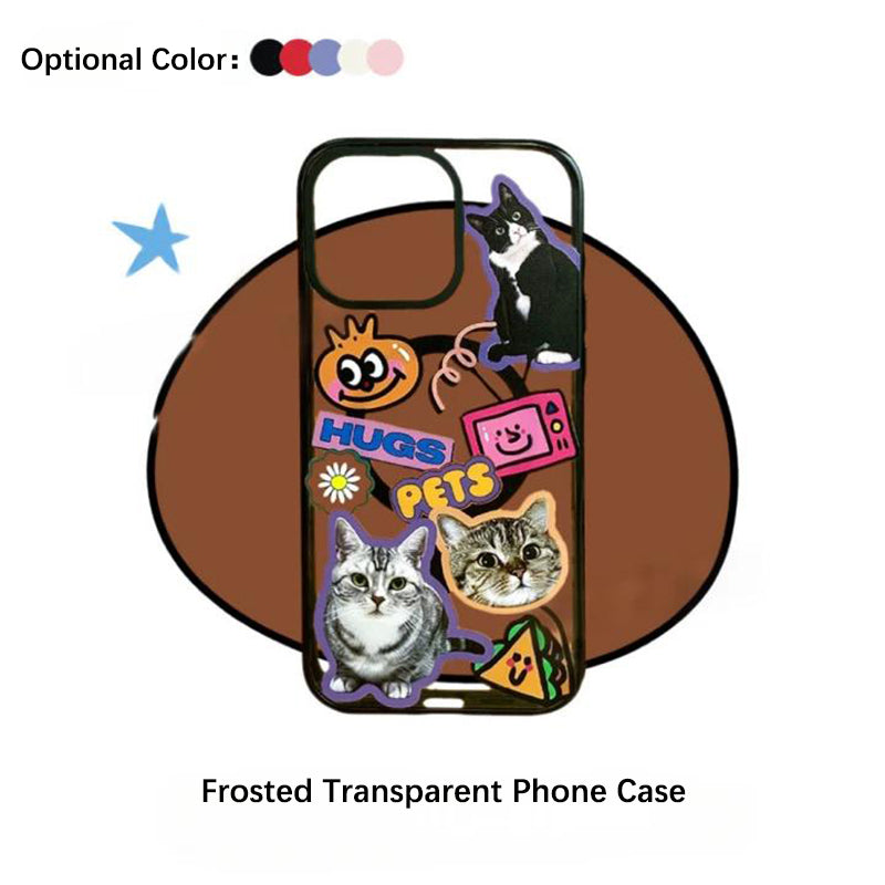 frosted transparent custom pet iphone case magsafe with cute pet stickers