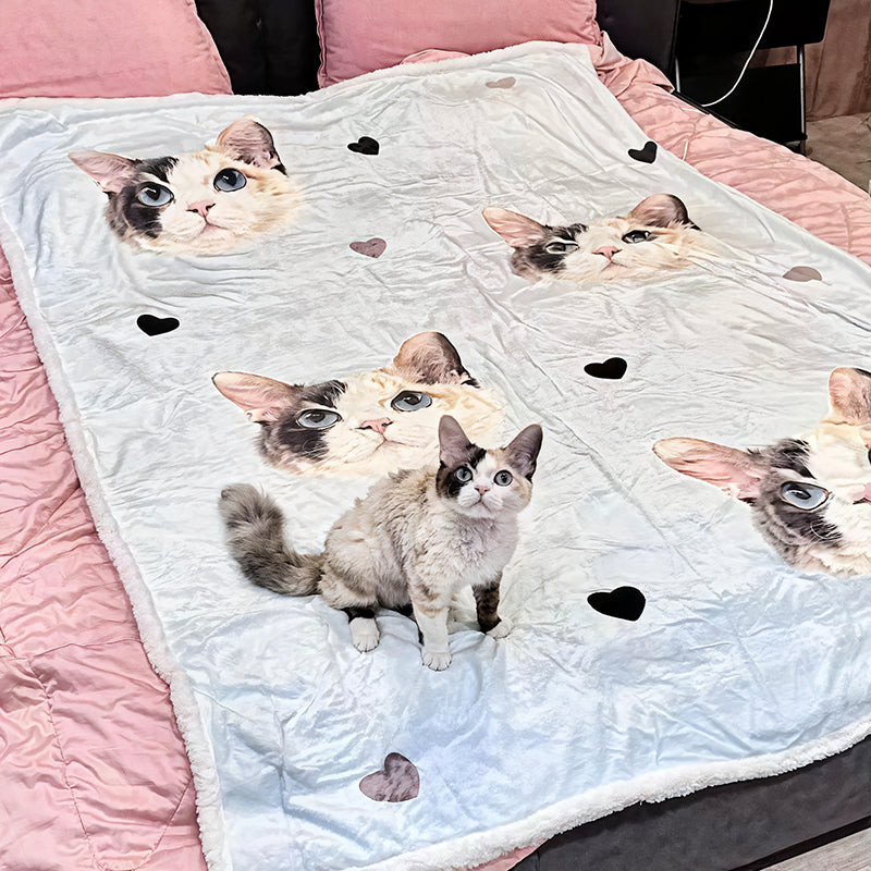 Personalized cat blanket with multiple custom cat faces