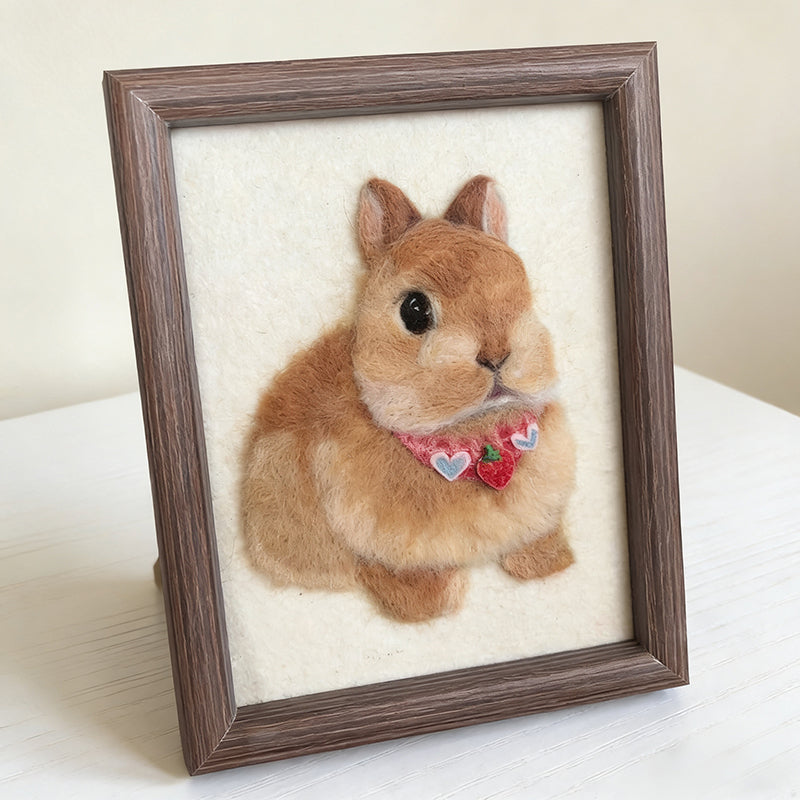 Handmade needle felted brown rabbit portrait, realistic pet memorial keepsake, adorable bunny art