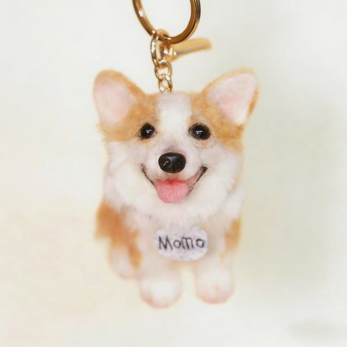 Custom felt Corgi keychain, miniature wool dog ornament, perfect personalized gift