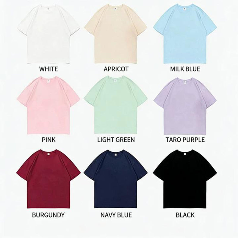Plain t-shirt color options for custom pet designs, available in multiple colors