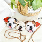 Set of 3 handmade bulldog felt charms, custom dog keychains for pet lovers, cute dog gift