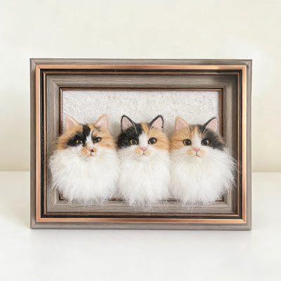 Three fluffy cats 3D wall art portrait, custom handmade pet memorial gift for cat lovers